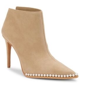 Karl Lagerfeld Suede Tan Ankle Boots with Pearl Detailing